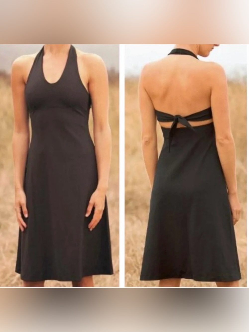Patagonia Morning Glory Black Halter Open Back Dress L